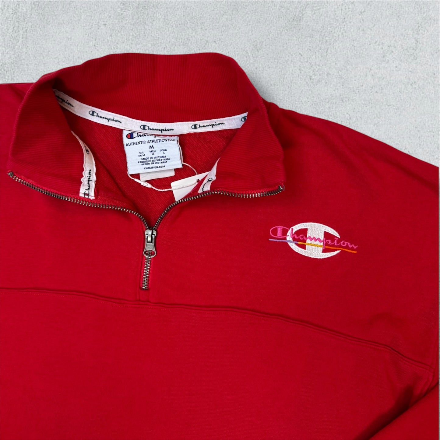 Red Champion Quarter-Zip Sweatshirt (M) - NABE vintage