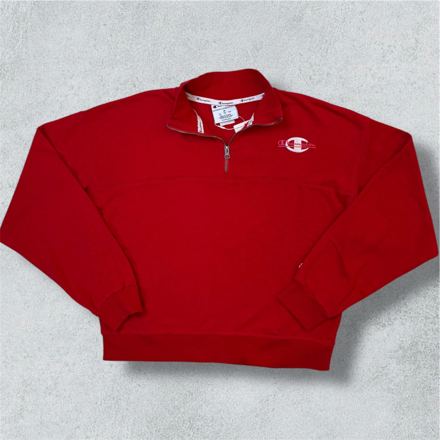 Red Champion Quarter-Zip Sweatshirt (M) - NABE vintage