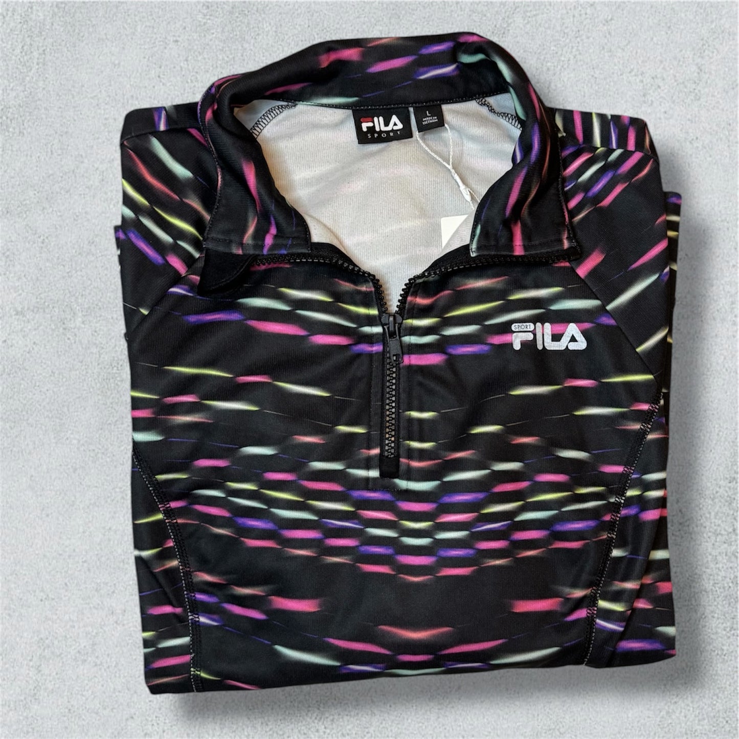 FILA Sport Women's 1/4 Zip Pullover XS Black Performance Laser Lights Athletic (L) - NABE vintage