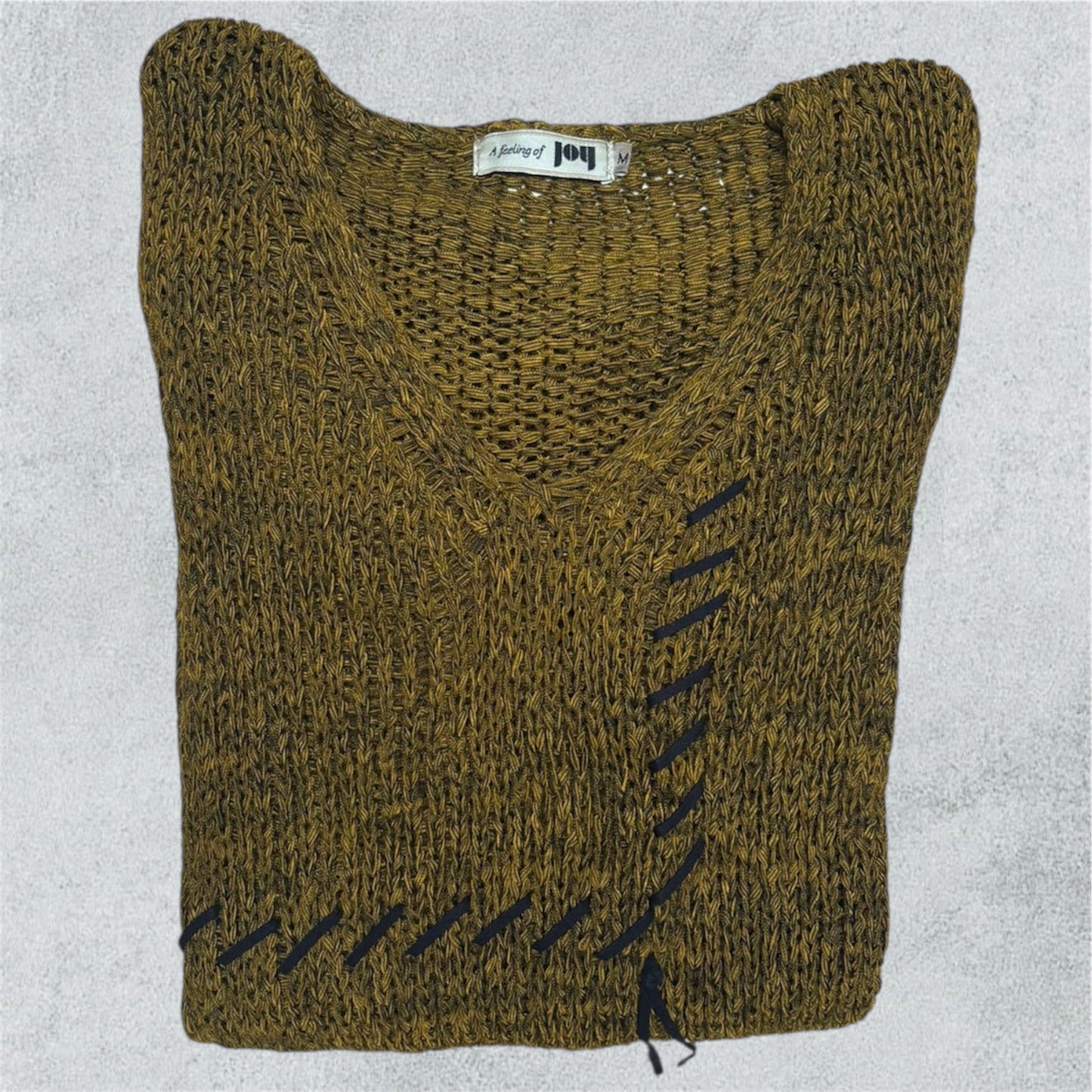 Hand-Stitched Textured Knit Sweater in Mustard Brown