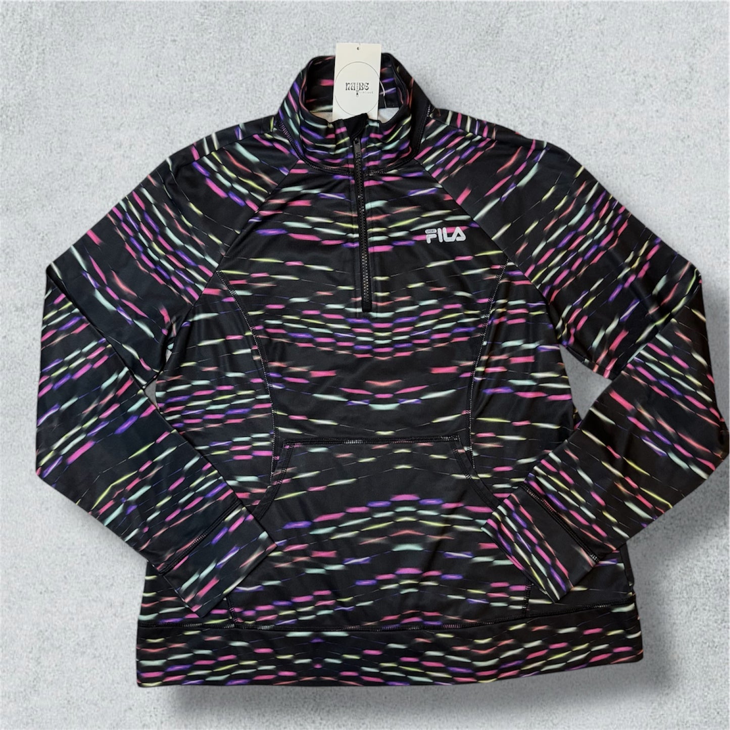 FILA Sport Women's 1/4 Zip Pullover XS Black Performance Laser Lights Athletic (L) - NABE vintage