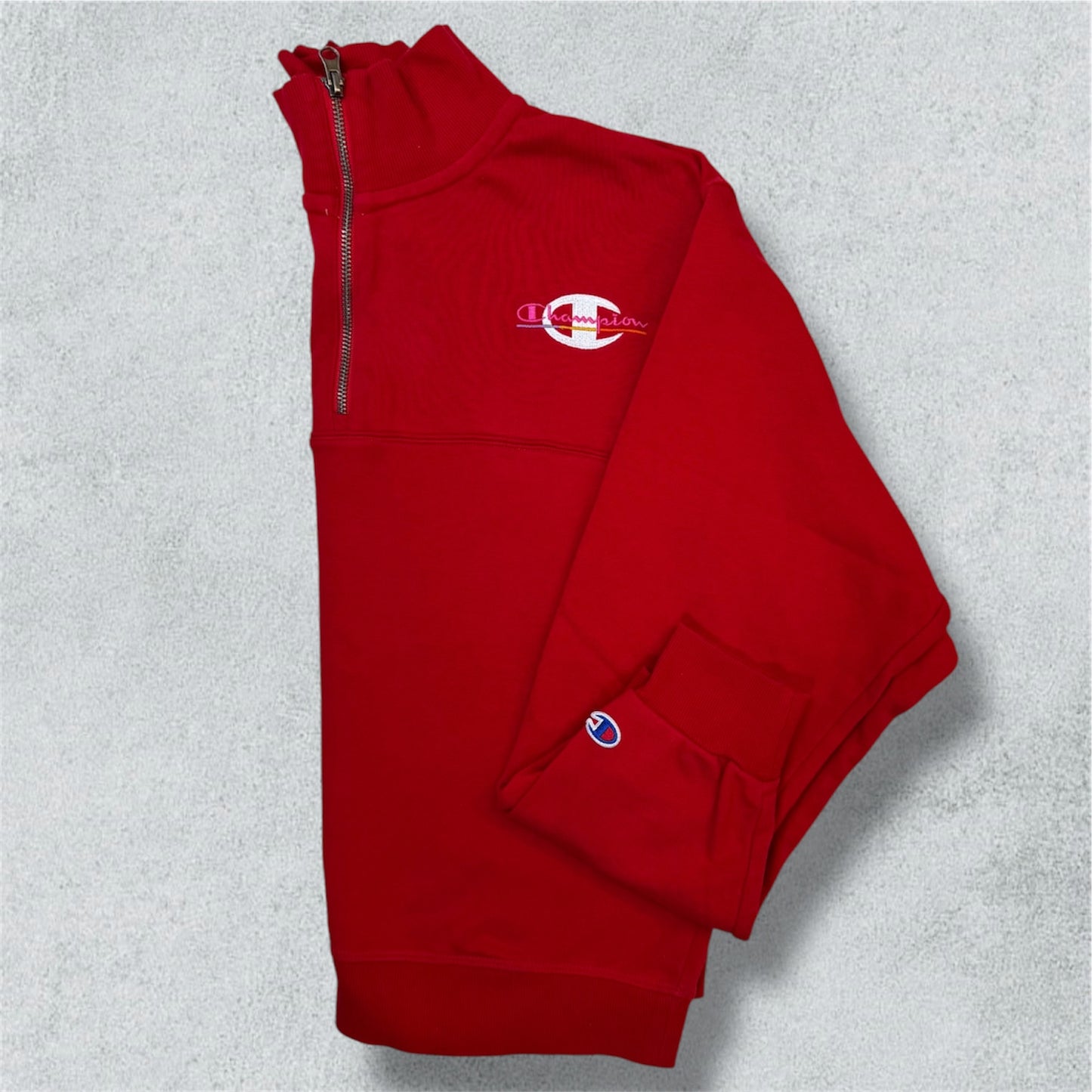 Red Champion Quarter-Zip Sweatshirt (M) - NABE vintage