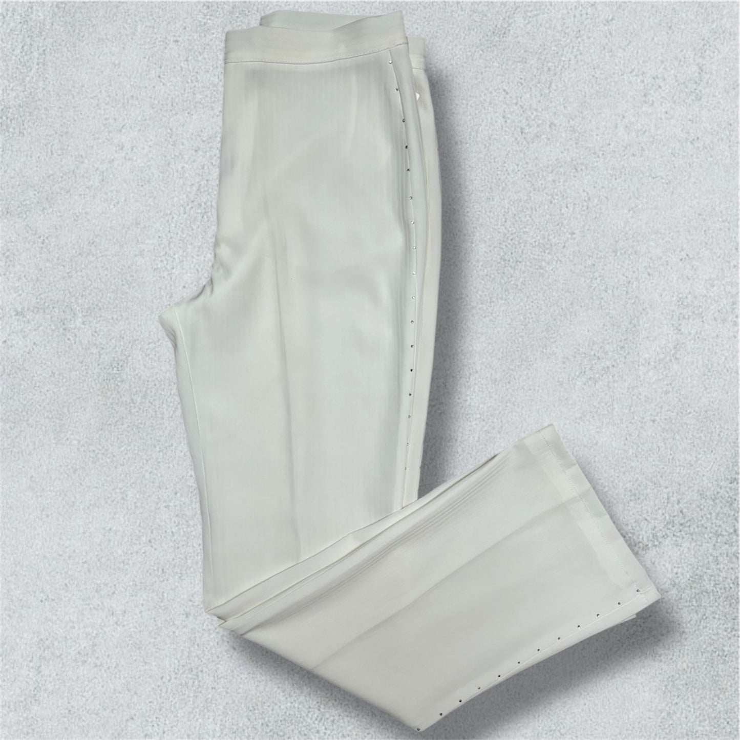 White Flare Pants with Side Eyelet Detail