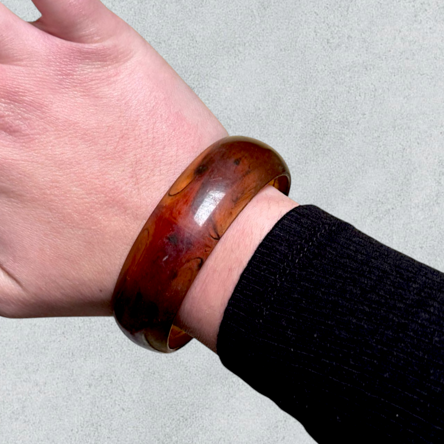 Vintage Amber Root Beer Marble Bakelite Bangle Translucent Oval