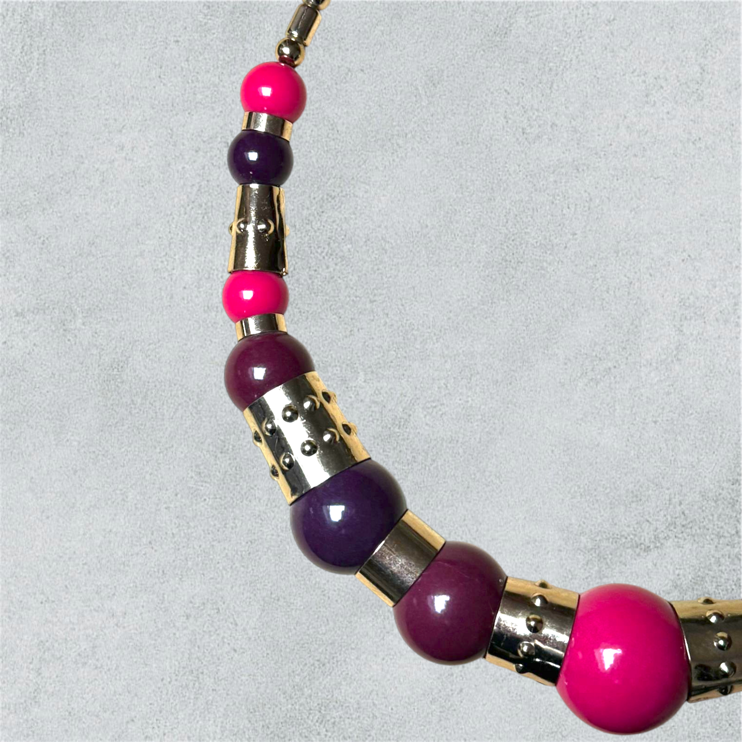 Chunky Purple Pink And Gold Tone Necklace
