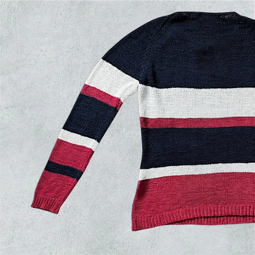 Striped Crew-Neck Sweater With Decorative Front Detailing