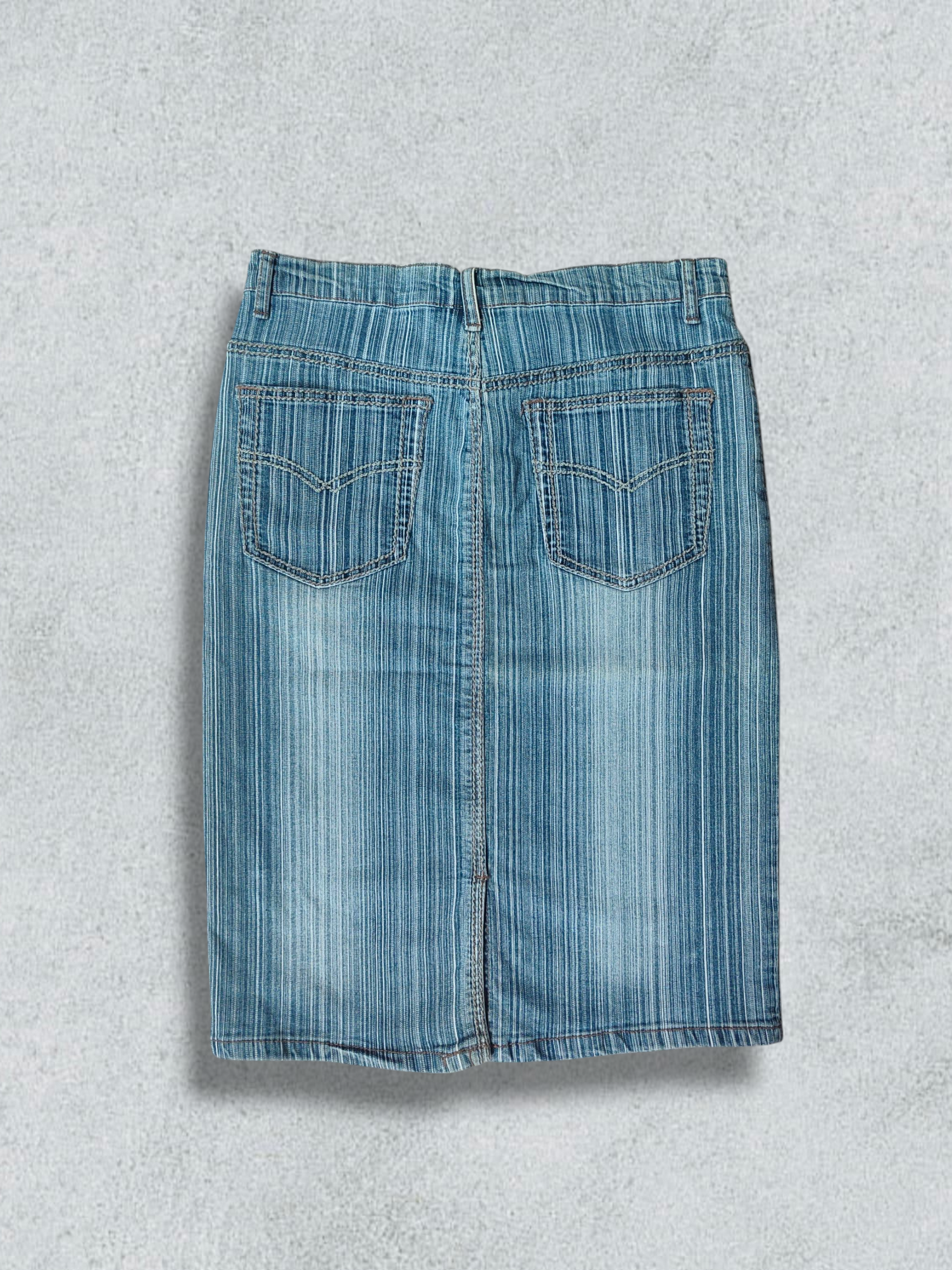 Denim Skirt Y2K Light Striped Bleached