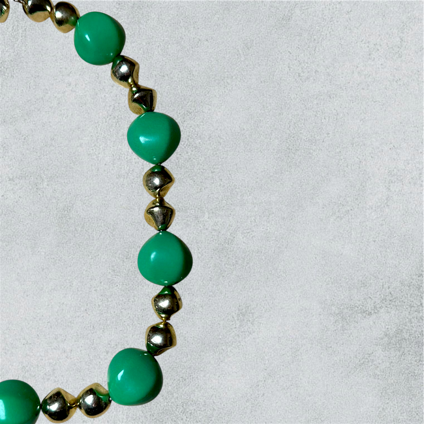 Green Beaded Necklace With Metallic Accents