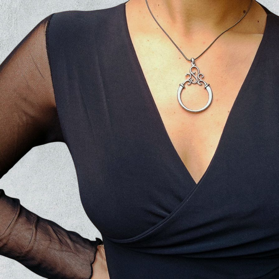 Antique Silver Tribal Pendant With 18K Gold-Plated Silver Chain