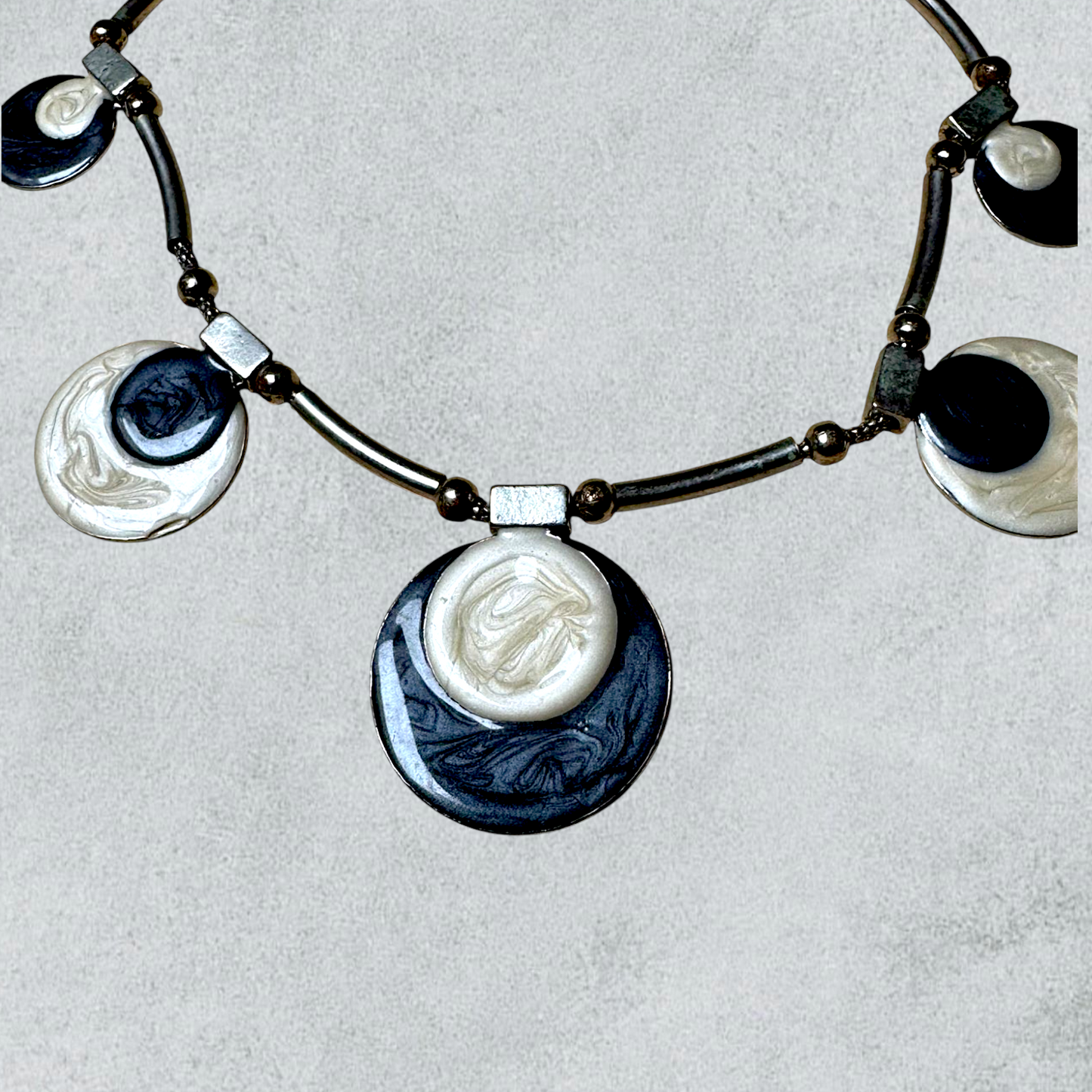 Artistic Necklace with Blue & White Circular Pendants