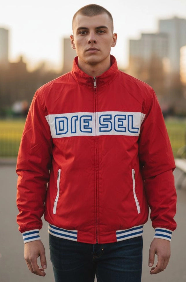 DIESEL Red Nylon Jacket With Full Zip Vintage
