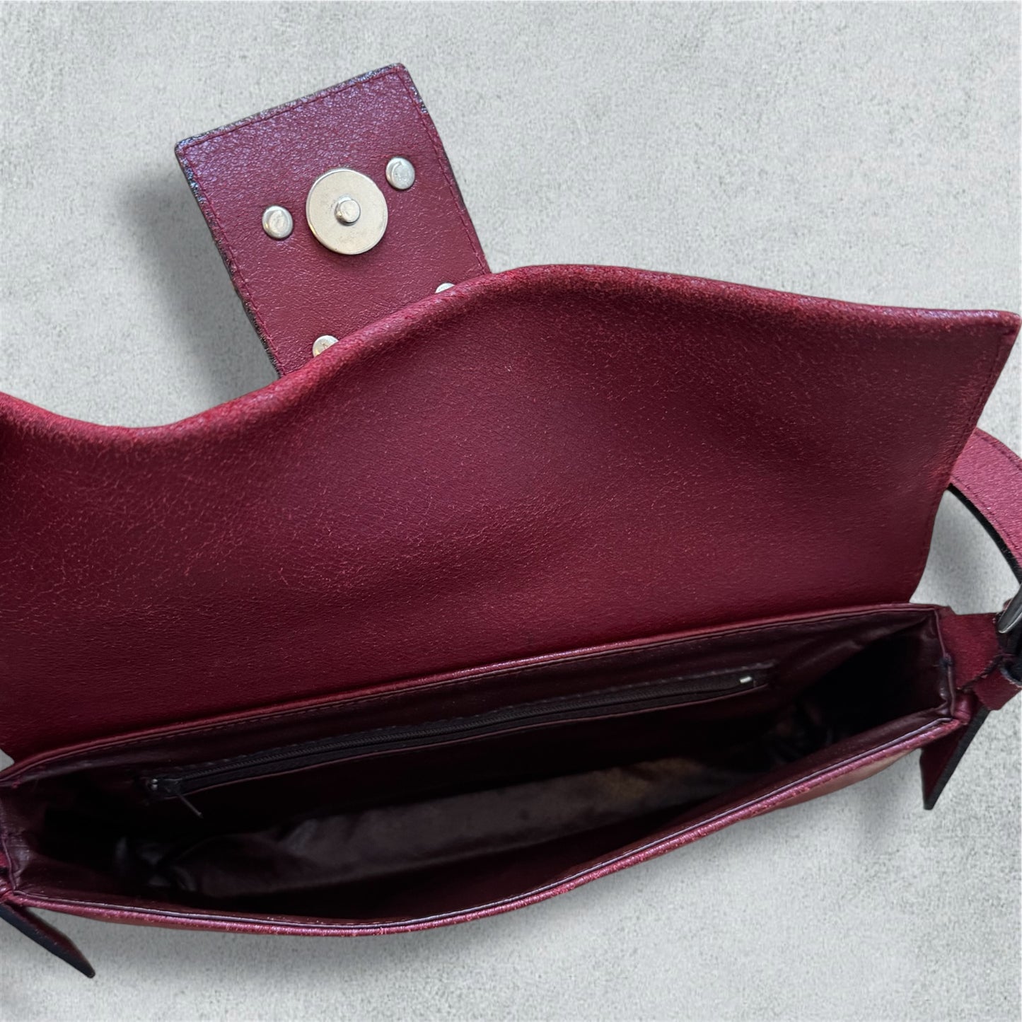 Burgundy Shoulder Bag With Silver-Tone Buckle