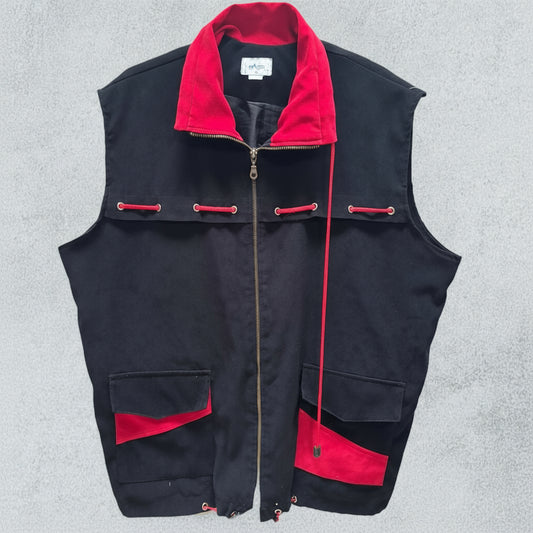 Sleeveless Black Jacket with Red Collar