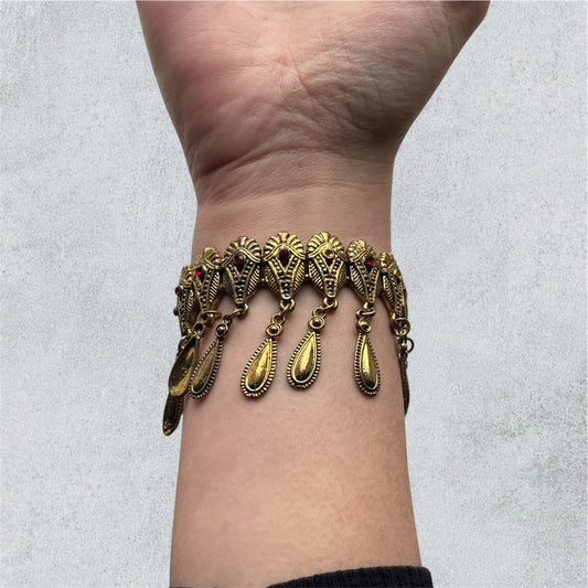 Ethnic Style Bracelet, Golden Decorations And Drop-Shaped Pendants