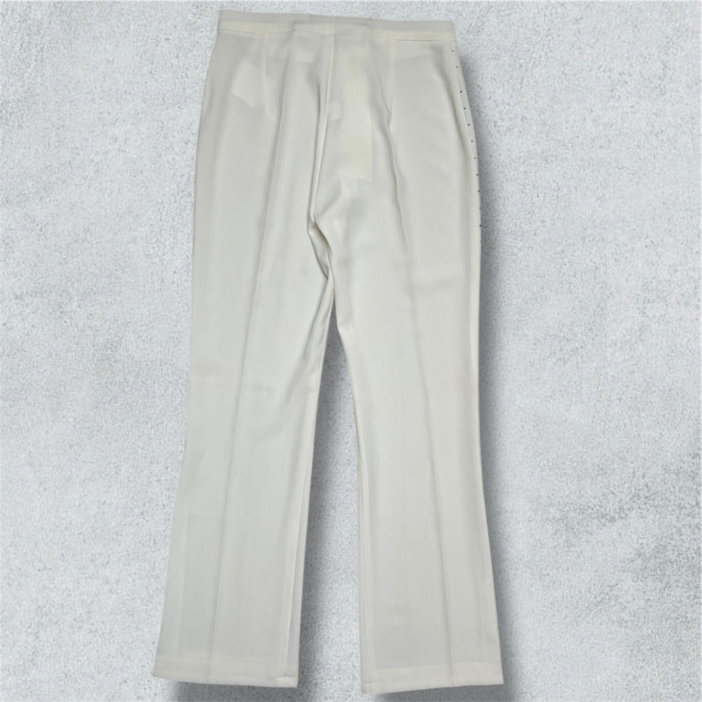 White Flare Pants with Side Eyelet Detail