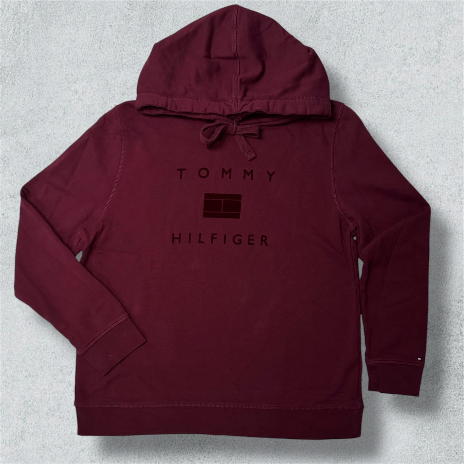 Tommy Hilfiger Burgundy Velvet Hoodie (XL) - NABE vintage