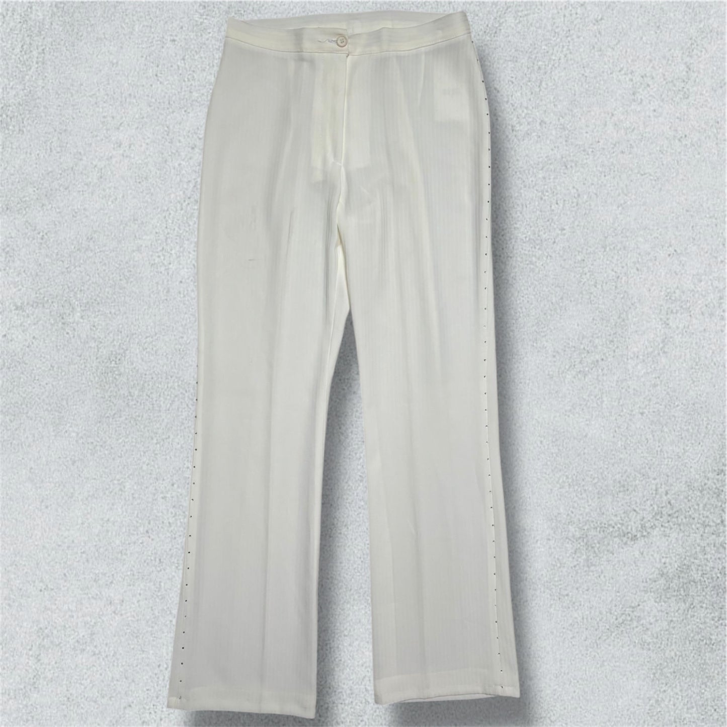 White Flare Pants with Side Eyelet Detail