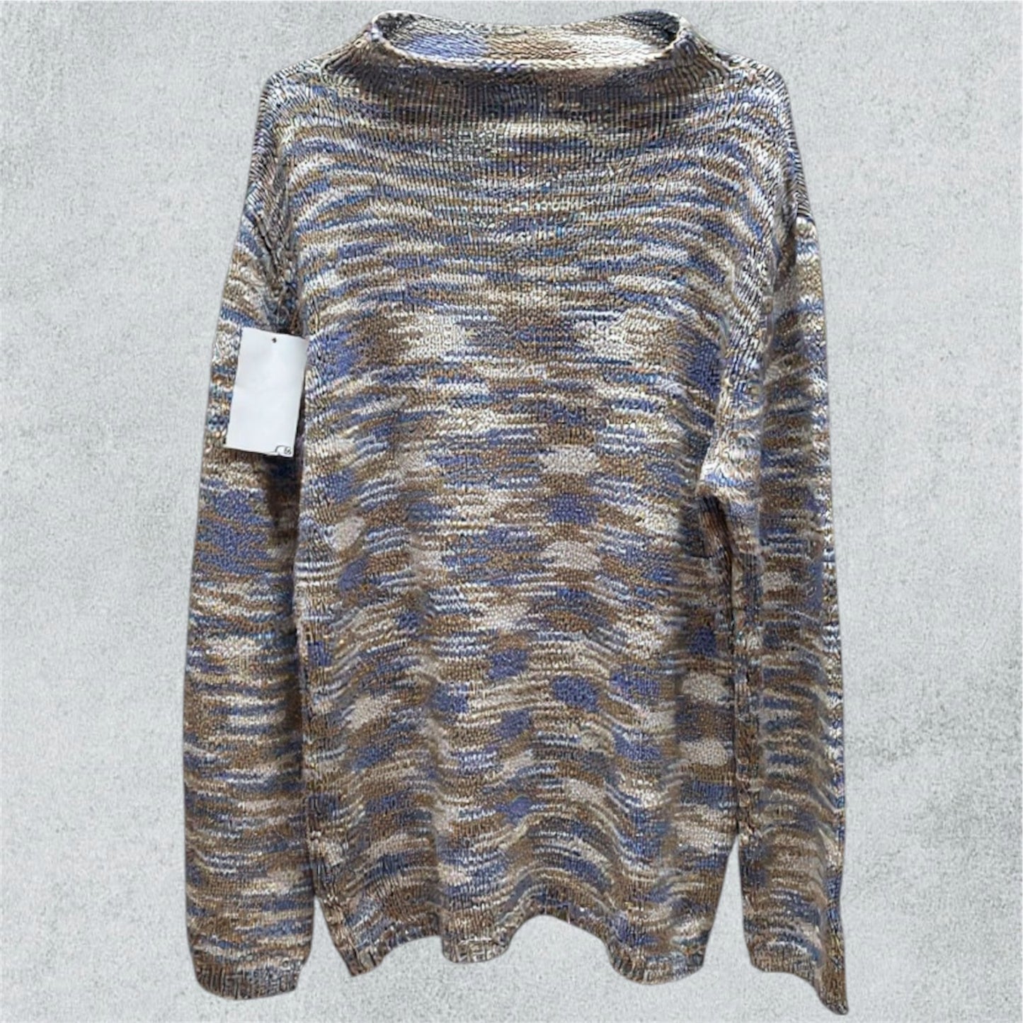 Knitted Sweater with Blue and Beige Camouflage Effect