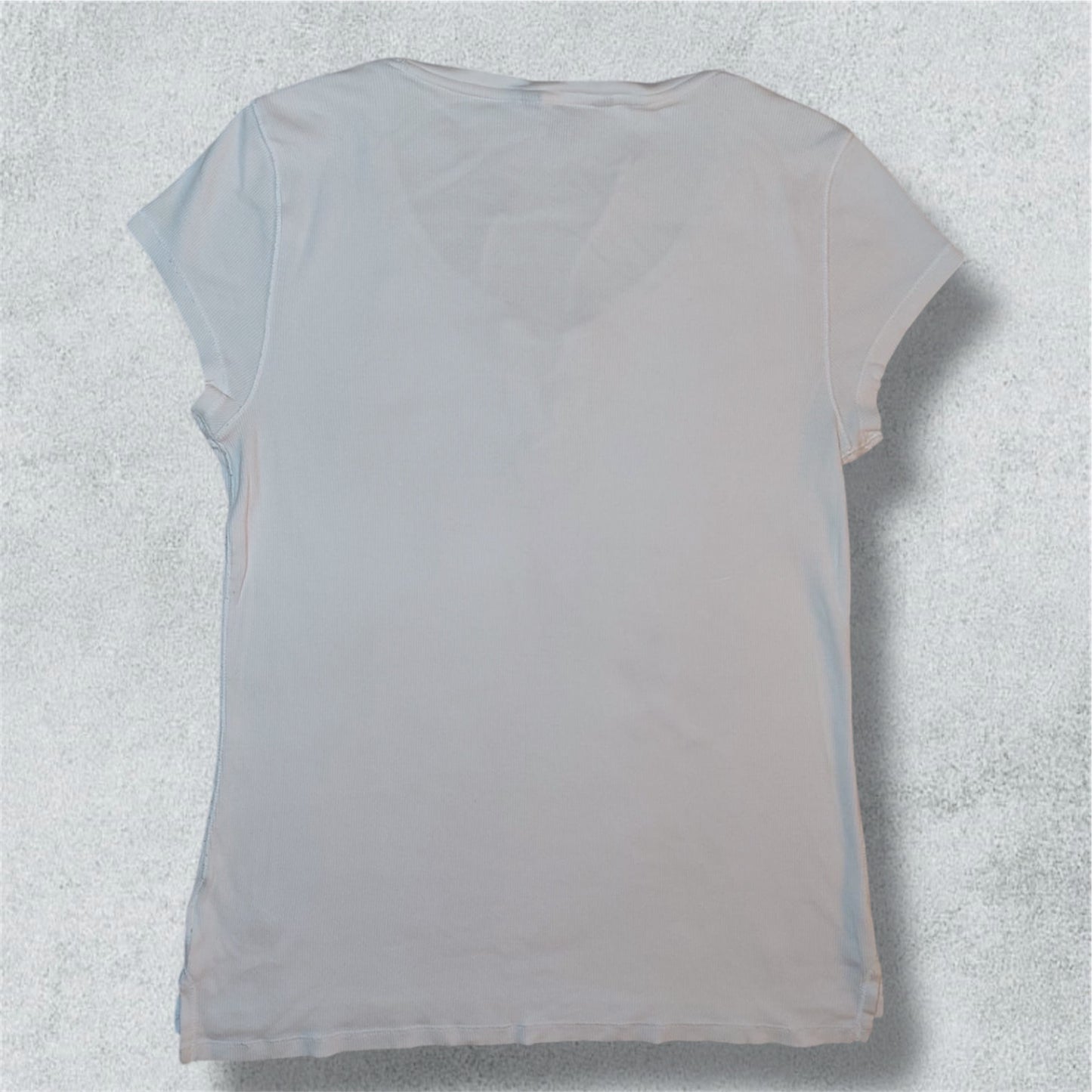 Ralph Lauren White Ribbed Lace Up Short Sleeve Top (L) - NABE vintage