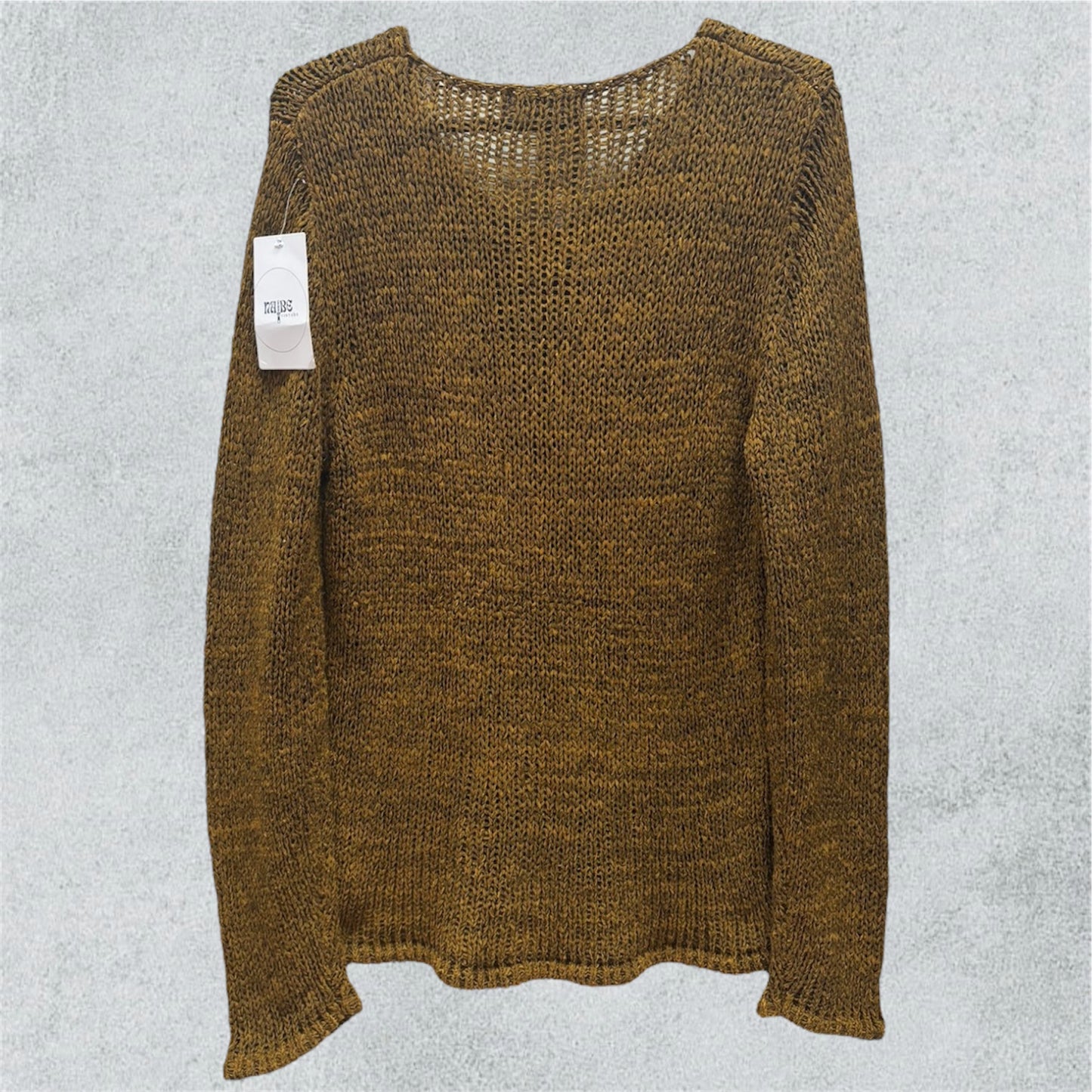 Hand-Stitched Textured Knit Sweater in Mustard Brown