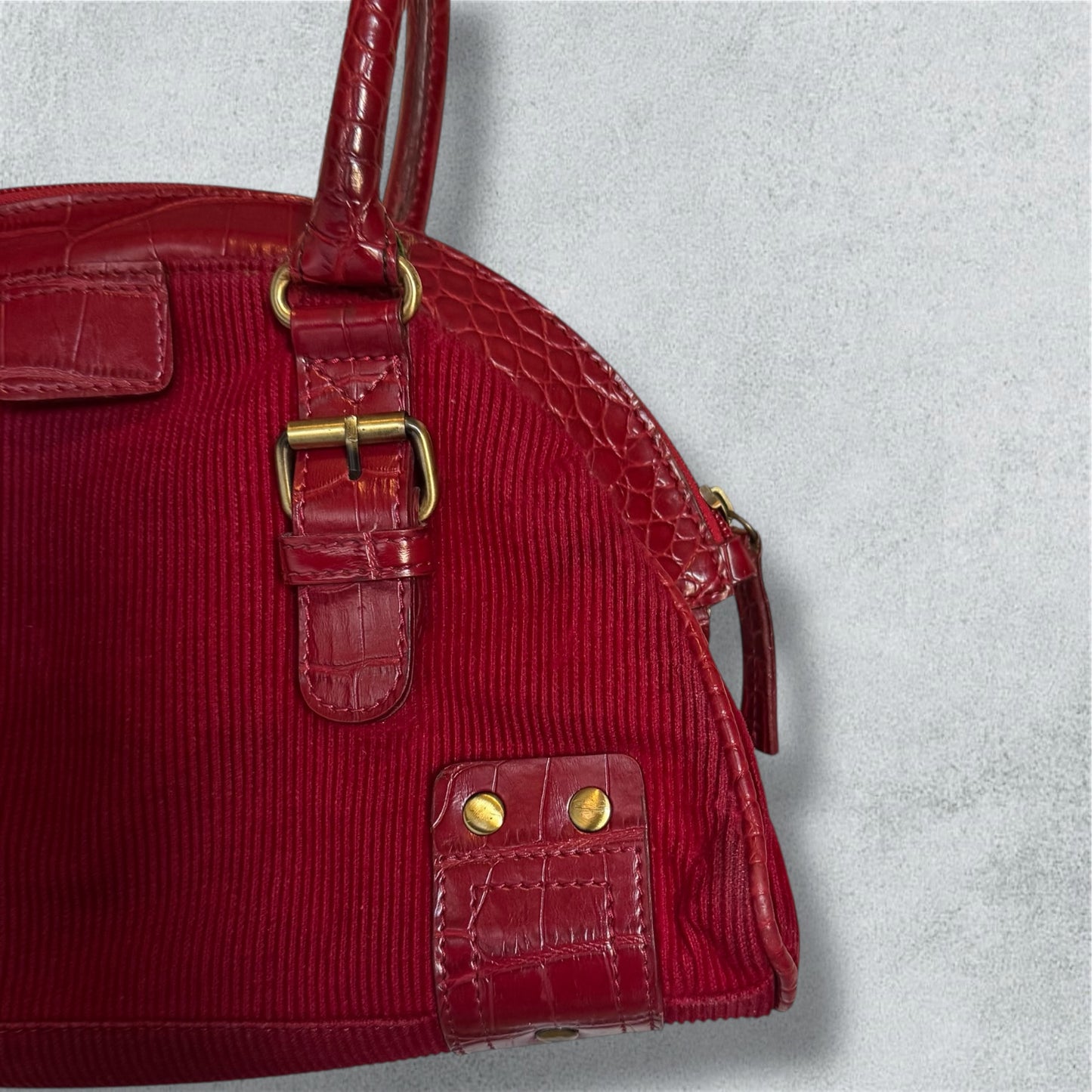 Vintage burgundy bag in ribbed fabric and crocodile-effect leather