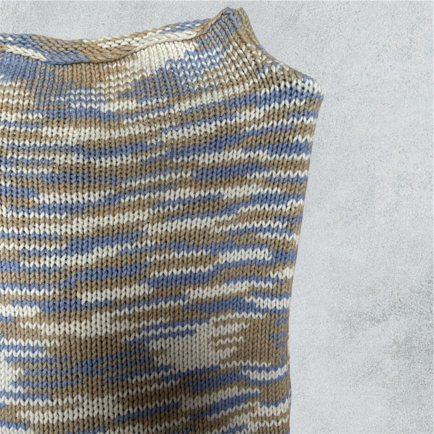 Knitted Sweater with Blue and Beige Camouflage Effect
