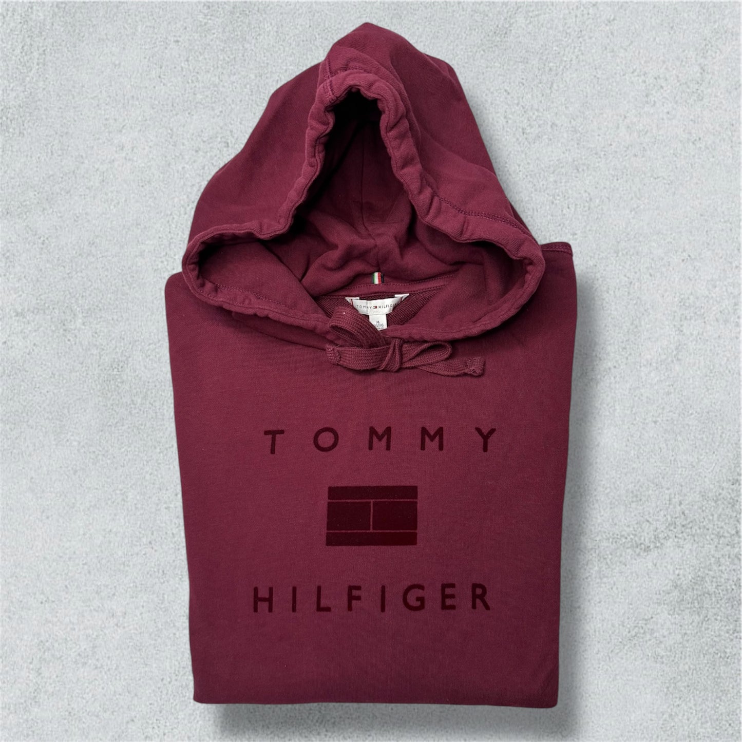 Tommy Hilfiger Burgundy Velvet Hoodie (XL) - NABE vintage