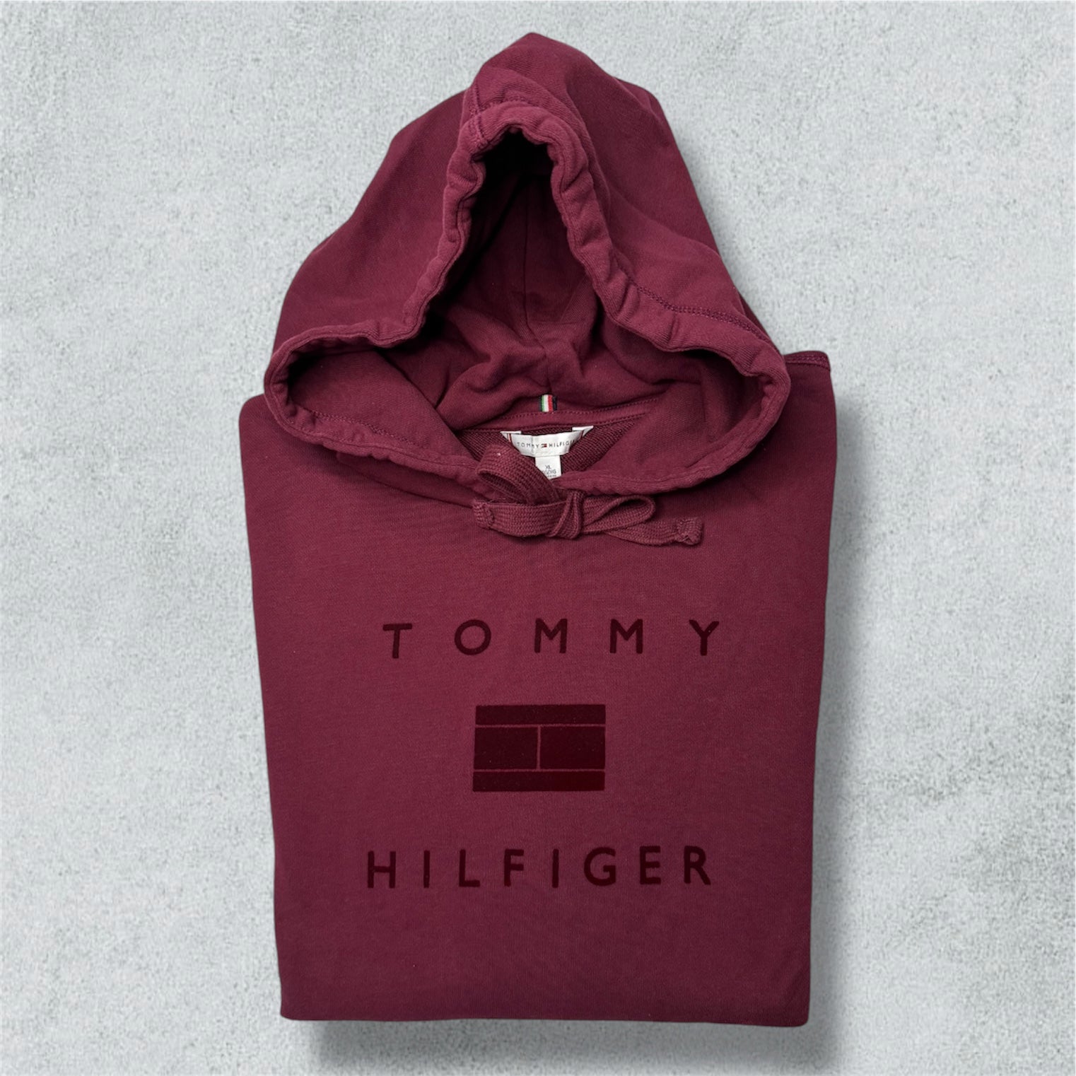 Tommy Hilfiger Burgundy Velvet Hoodie (XL) - NABE vintage