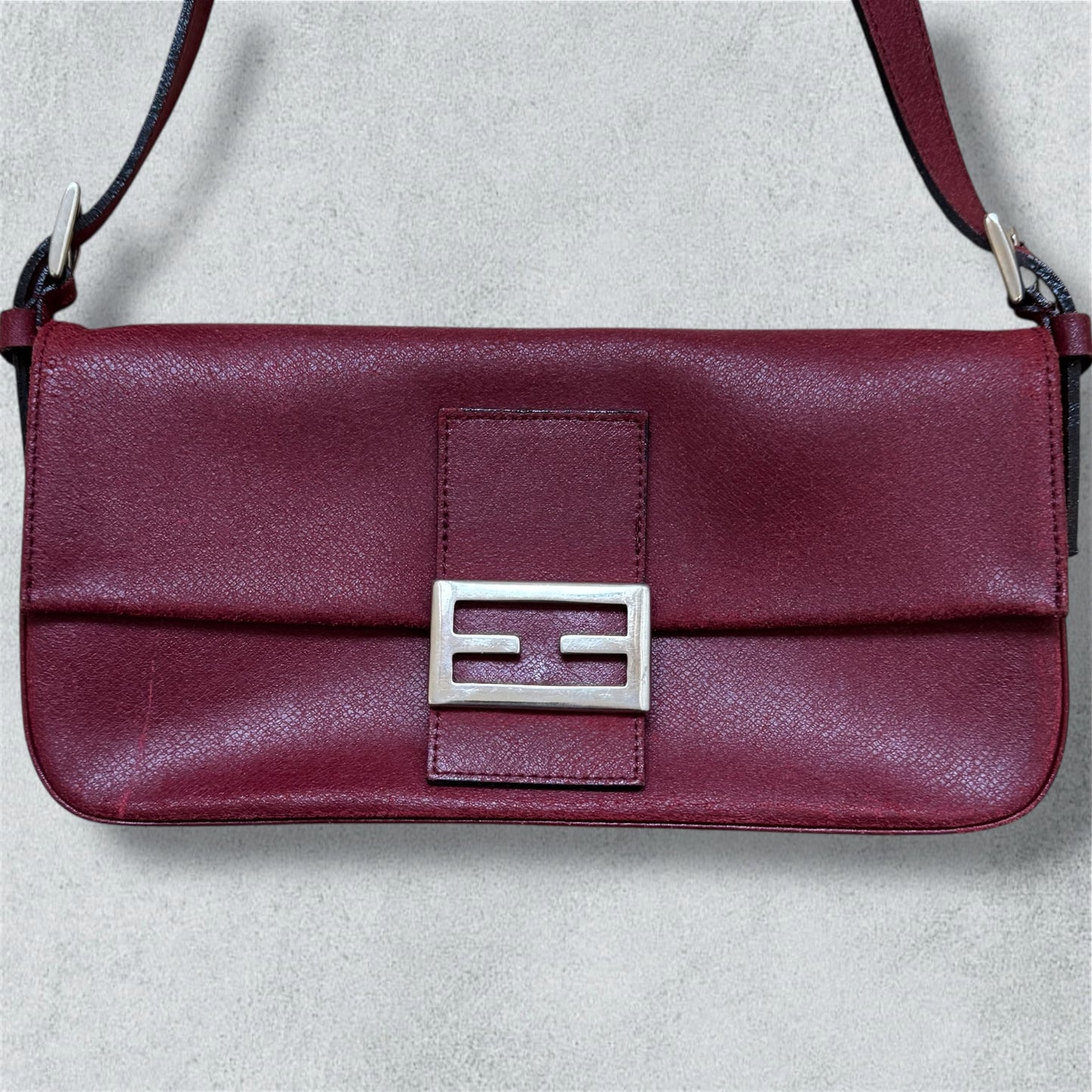 Burgundy Shoulder Bag With Silver-Tone Buckle
