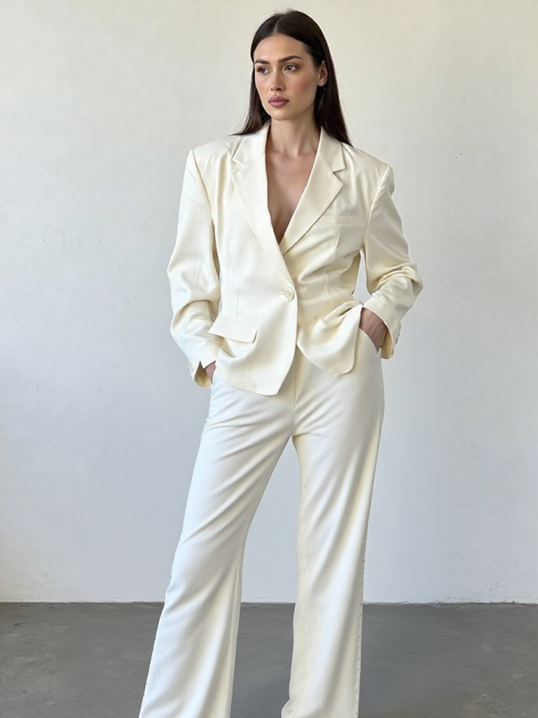 White Flare Pants with Side Eyelet Detail