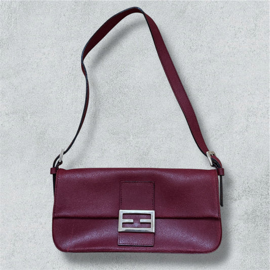 Burgundy Shoulder Bag With Silver-Tone Buckle