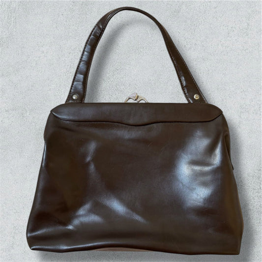 Vintage Brown Leather Bag With Handle - NABE vintage