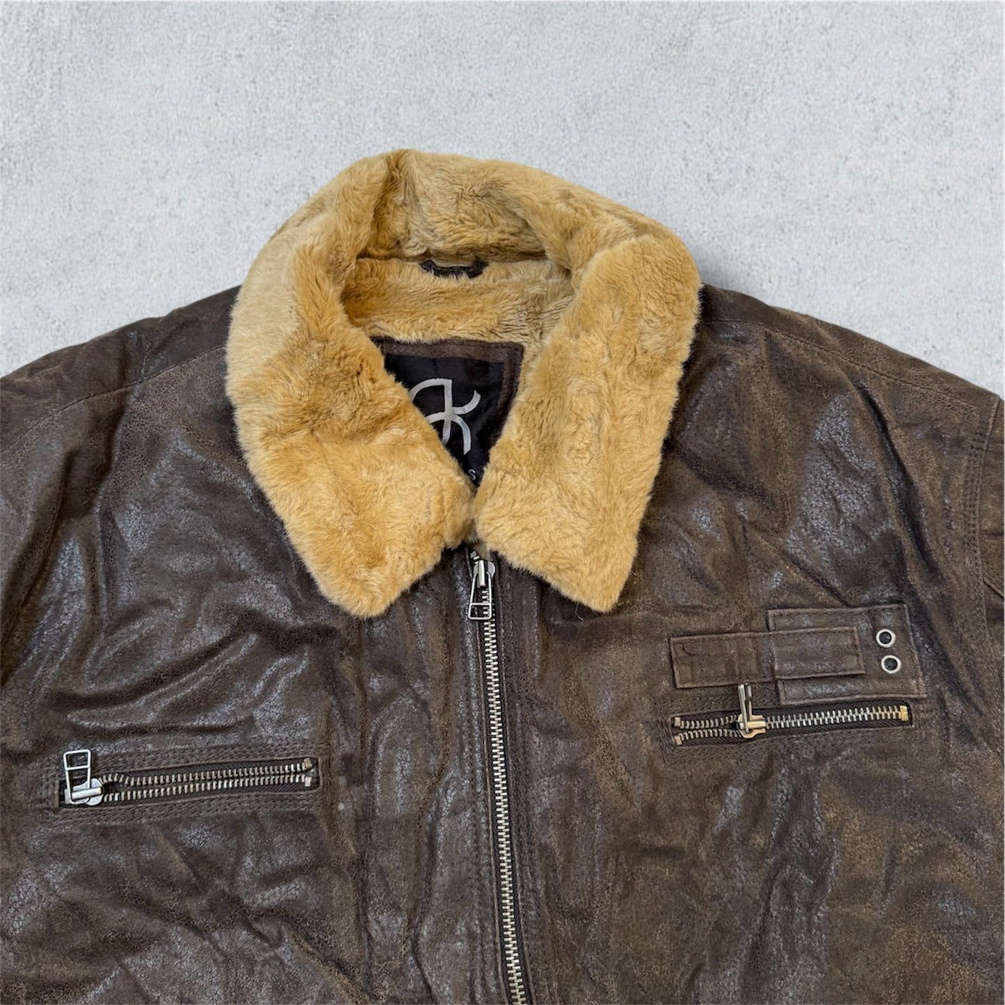 Men’s Aviator Leather Bomber Jacket (XL) - NABE vintage