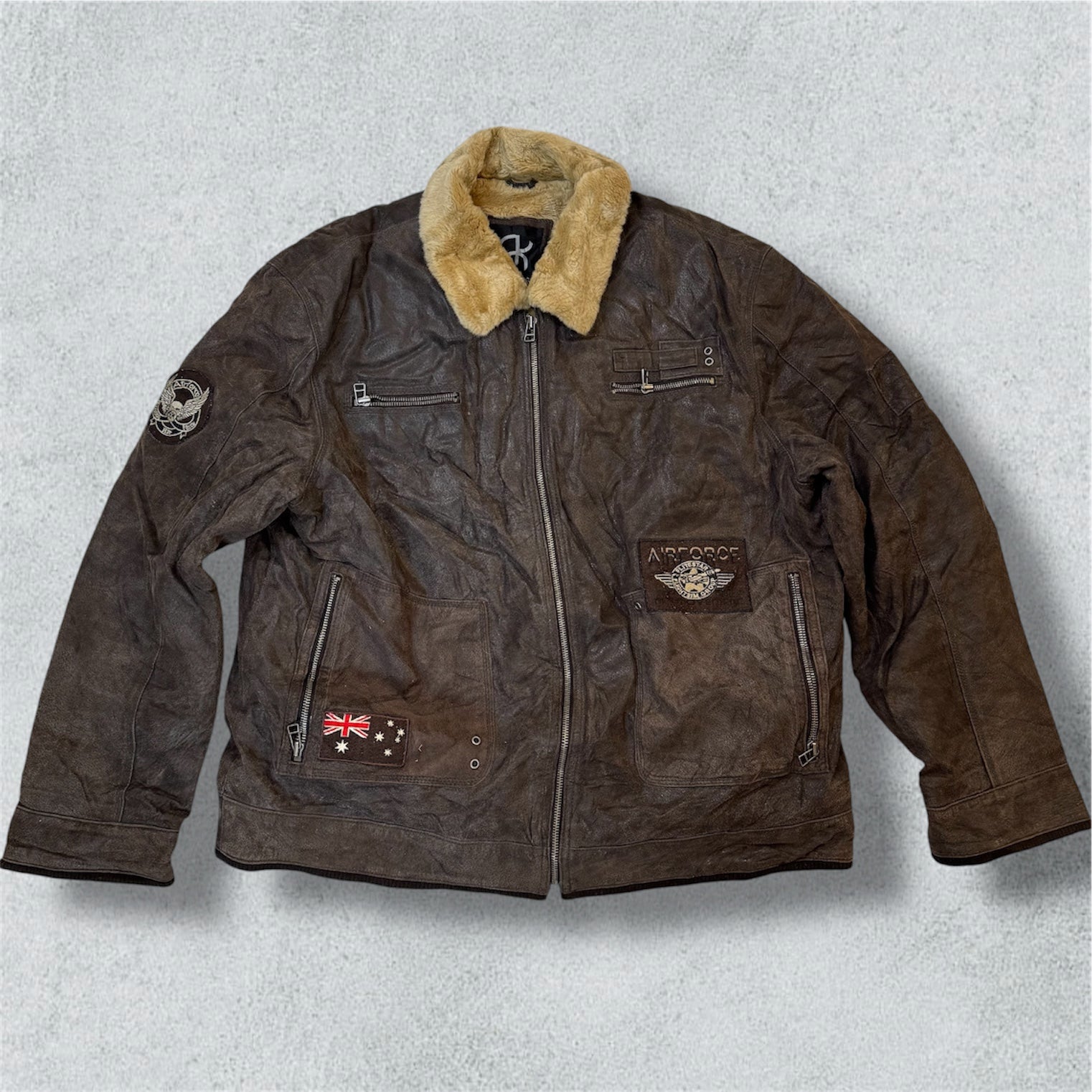 Men’s Aviator Leather Bomber Jacket (XL) - NABE vintage