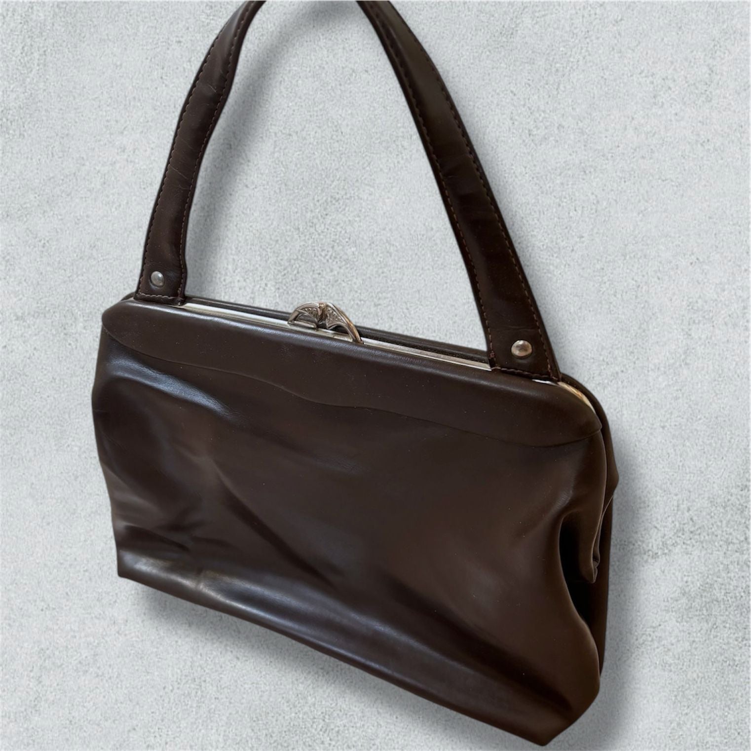 Vintage Brown Leather Bag With Handle - NABE vintage