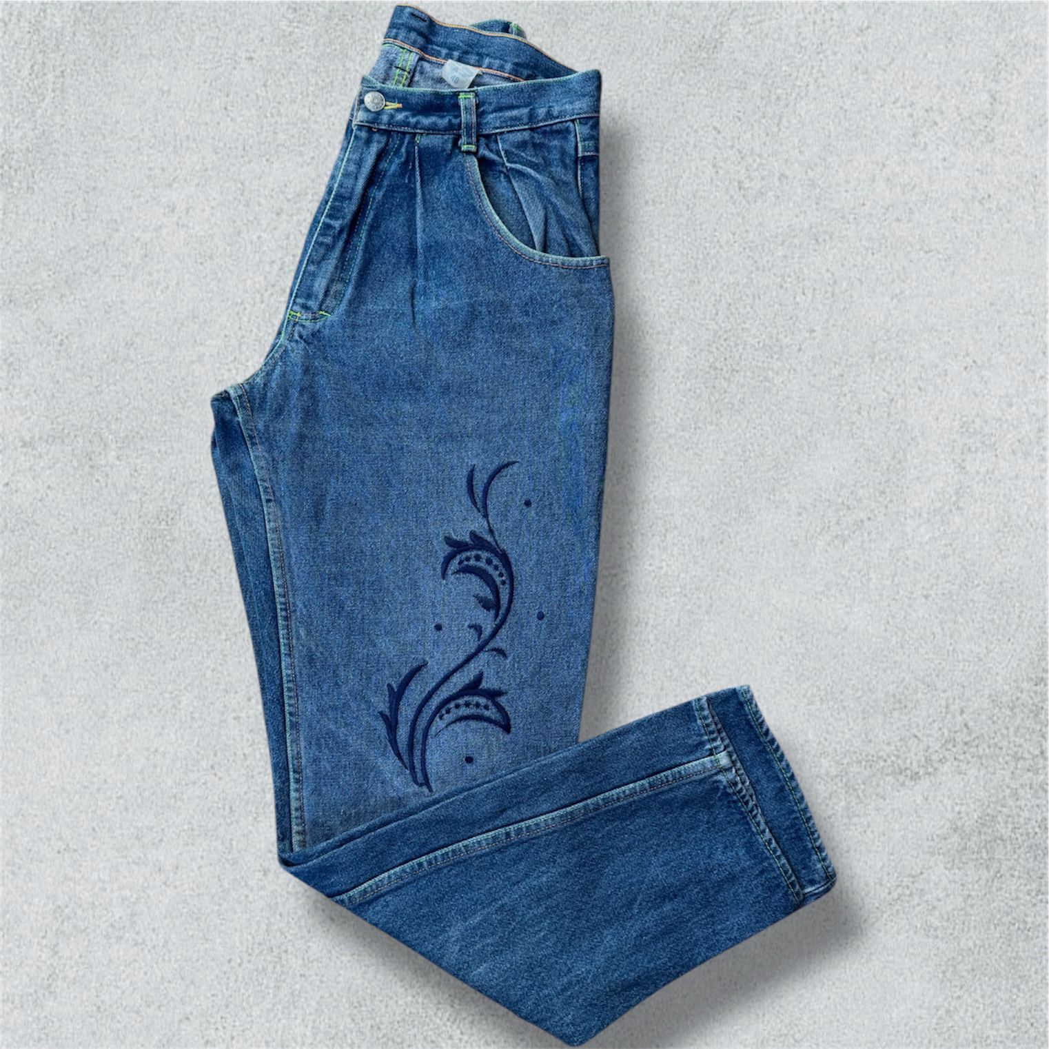 High Waist Jeans With Embroidery – Noir sur Blanc Paris - NABE vintage