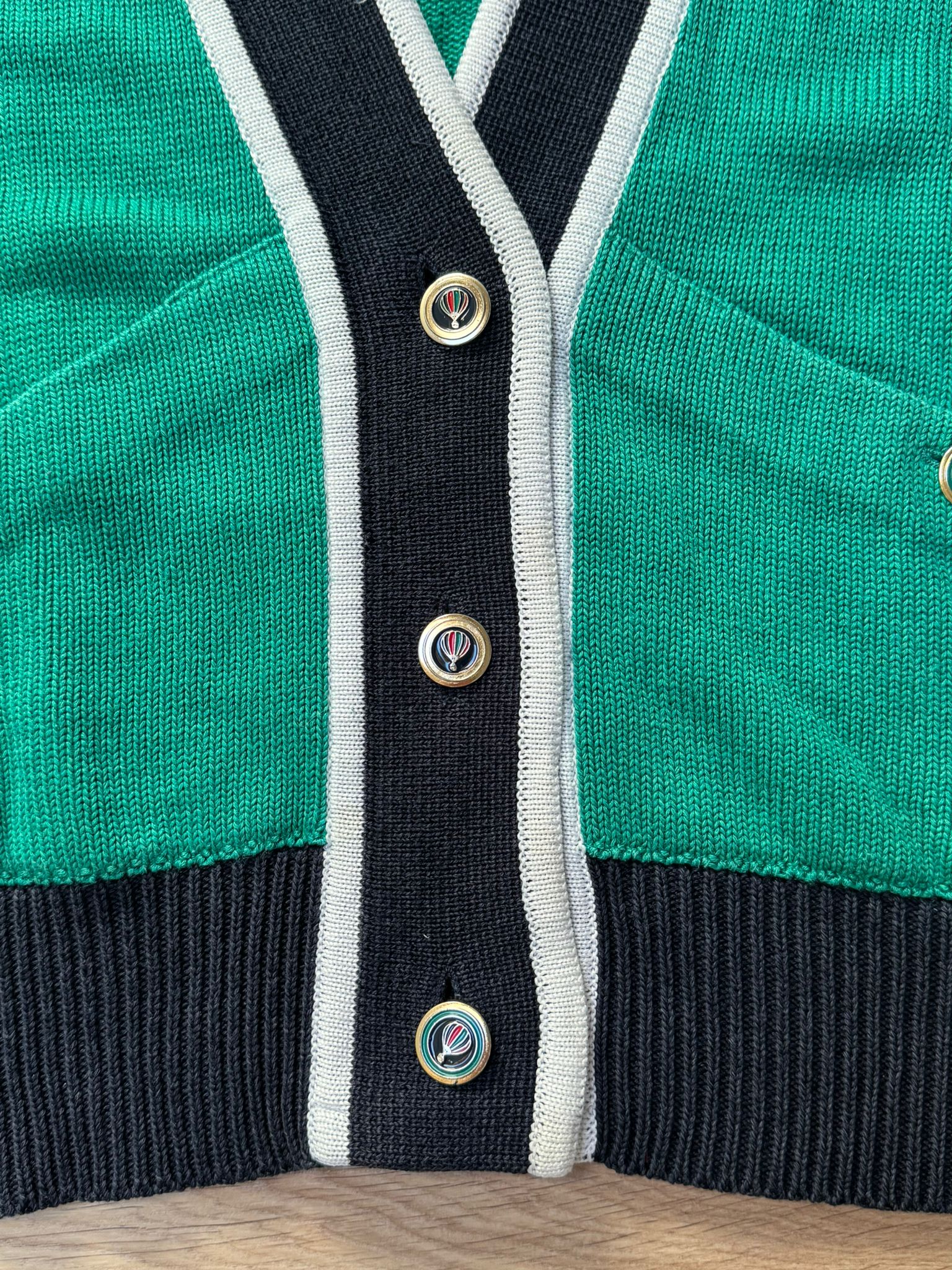 Green Cardigan With Contrast Trim Oversize - NABE vintage
