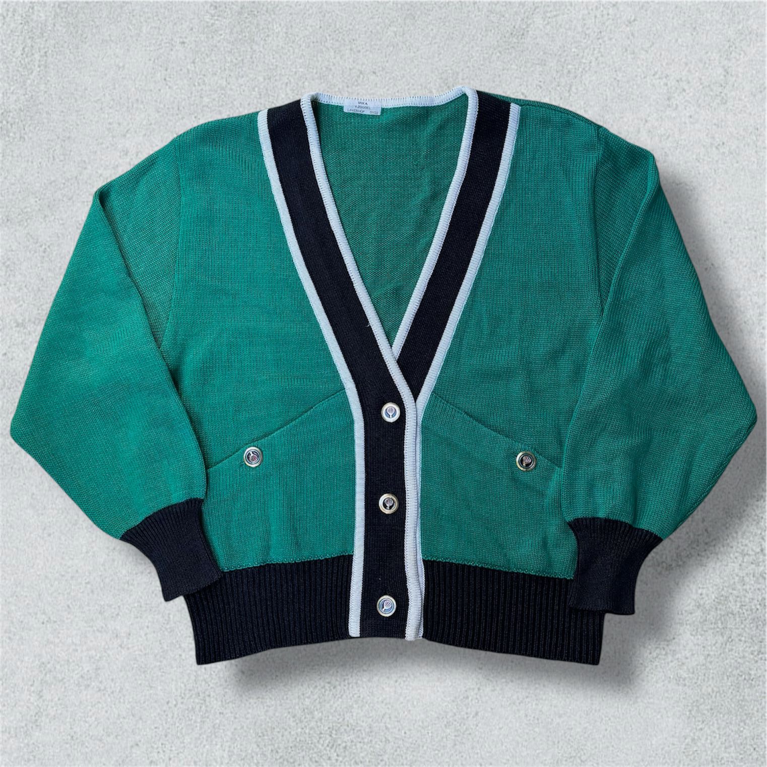 Green Cardigan With Contrast Trim Oversize - NABE vintage