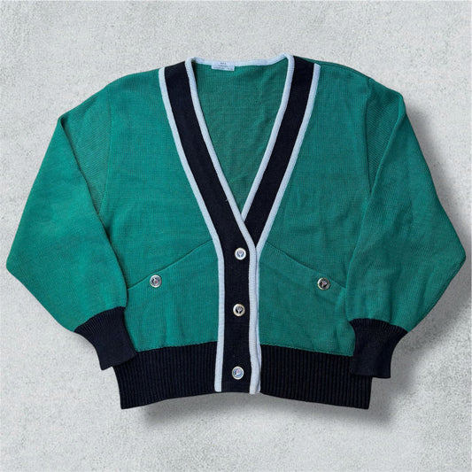 Green Cardigan With Contrast Trim Oversize - NABE vintage