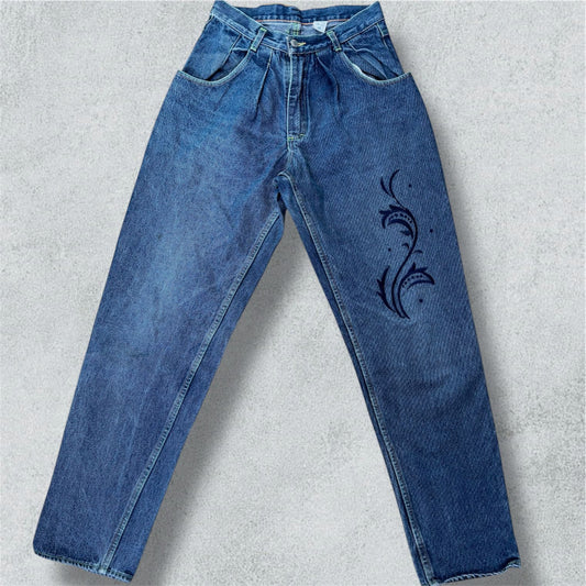 High Waist Jeans With Embroidery – Noir sur Blanc Paris - NABE vintage