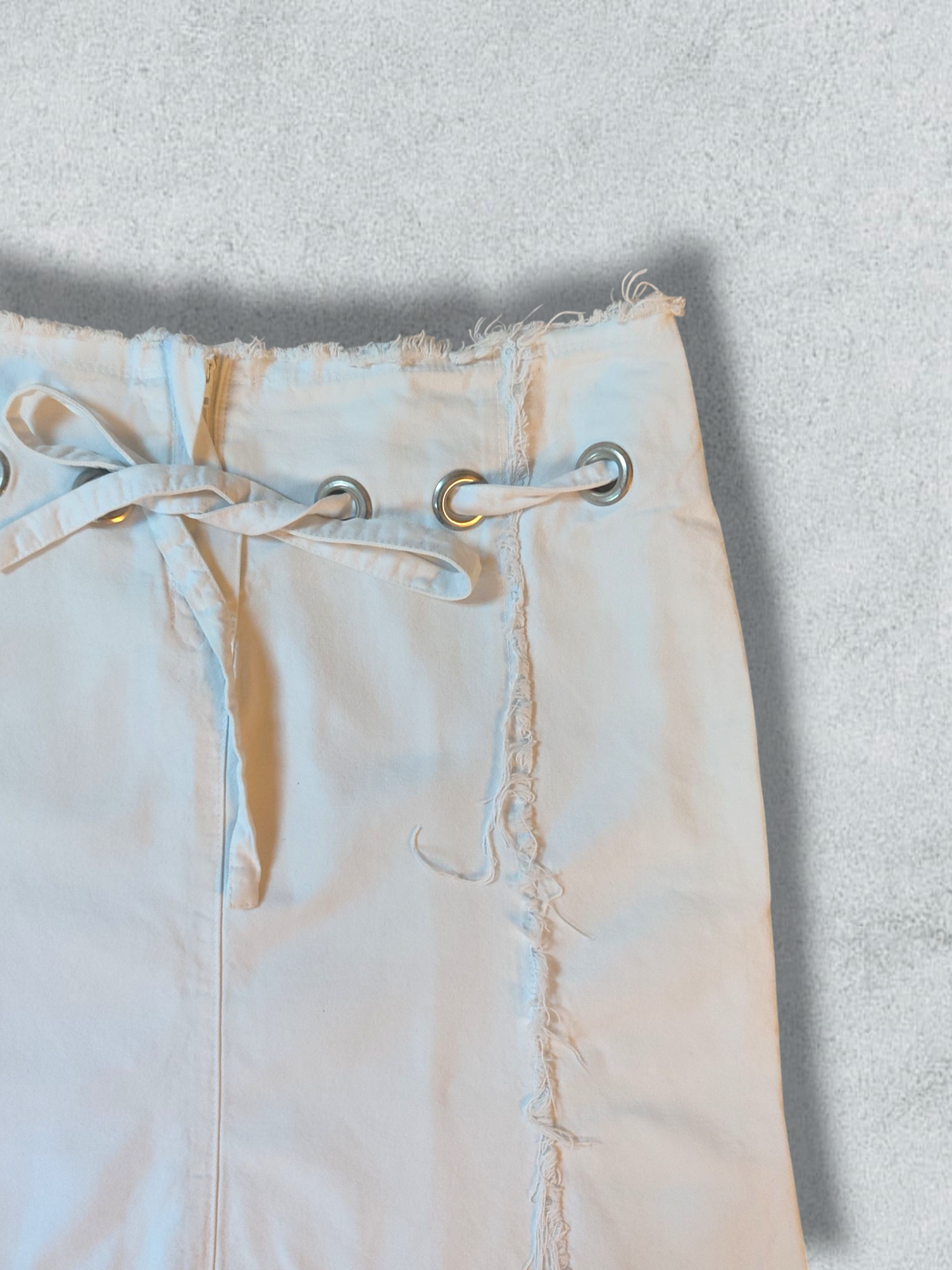 White Skirt With Lace-Up Detail With Silver Studs