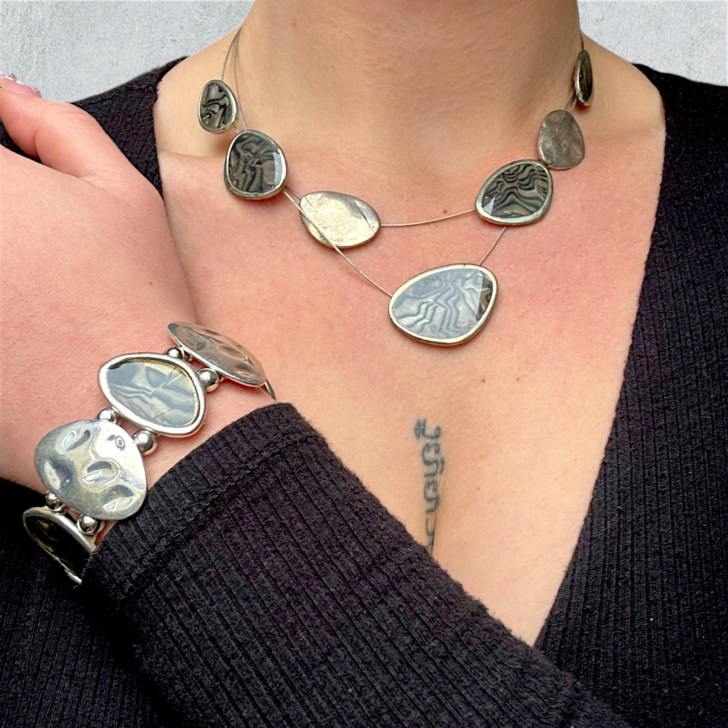 Silver Disc Necklace & Bracelet Set