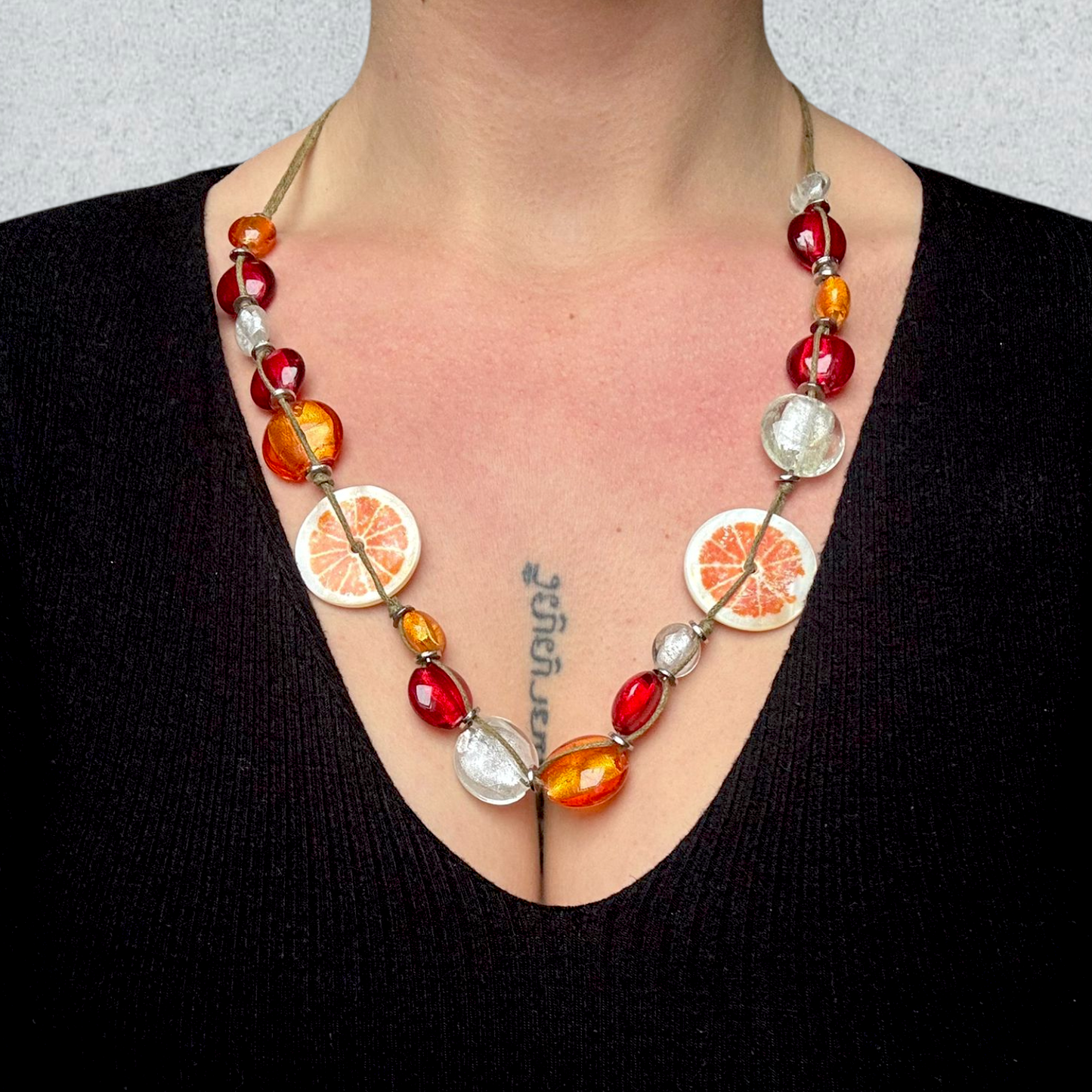 Citrus & Amber Glass Bead Necklace