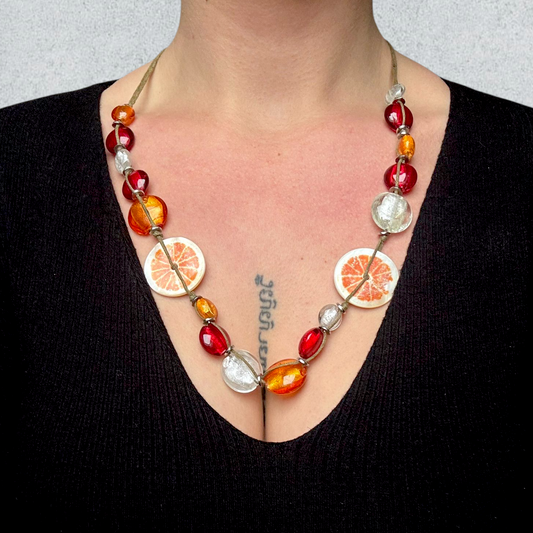 Citrus & Amber Glass Bead Necklace