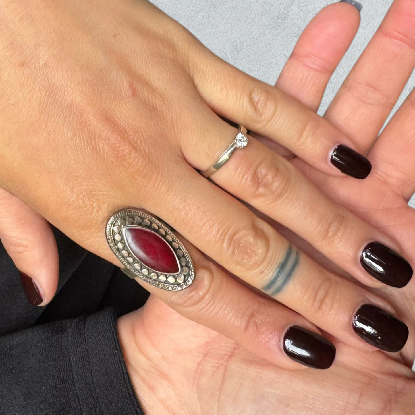 Adjustable Vintage Ring with Red Stone