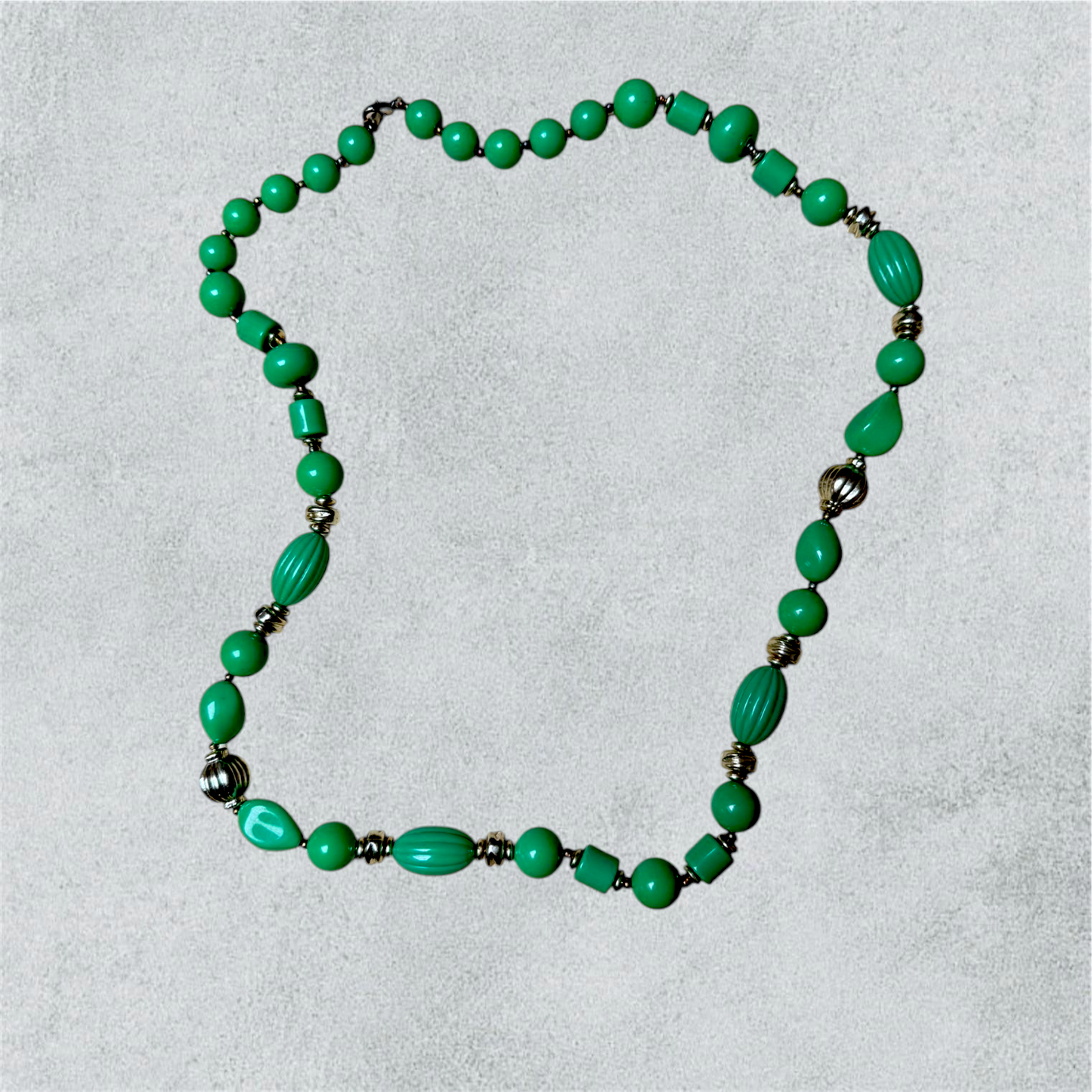 Vintage Green & Gold Tone Spacer Beaded Necklace