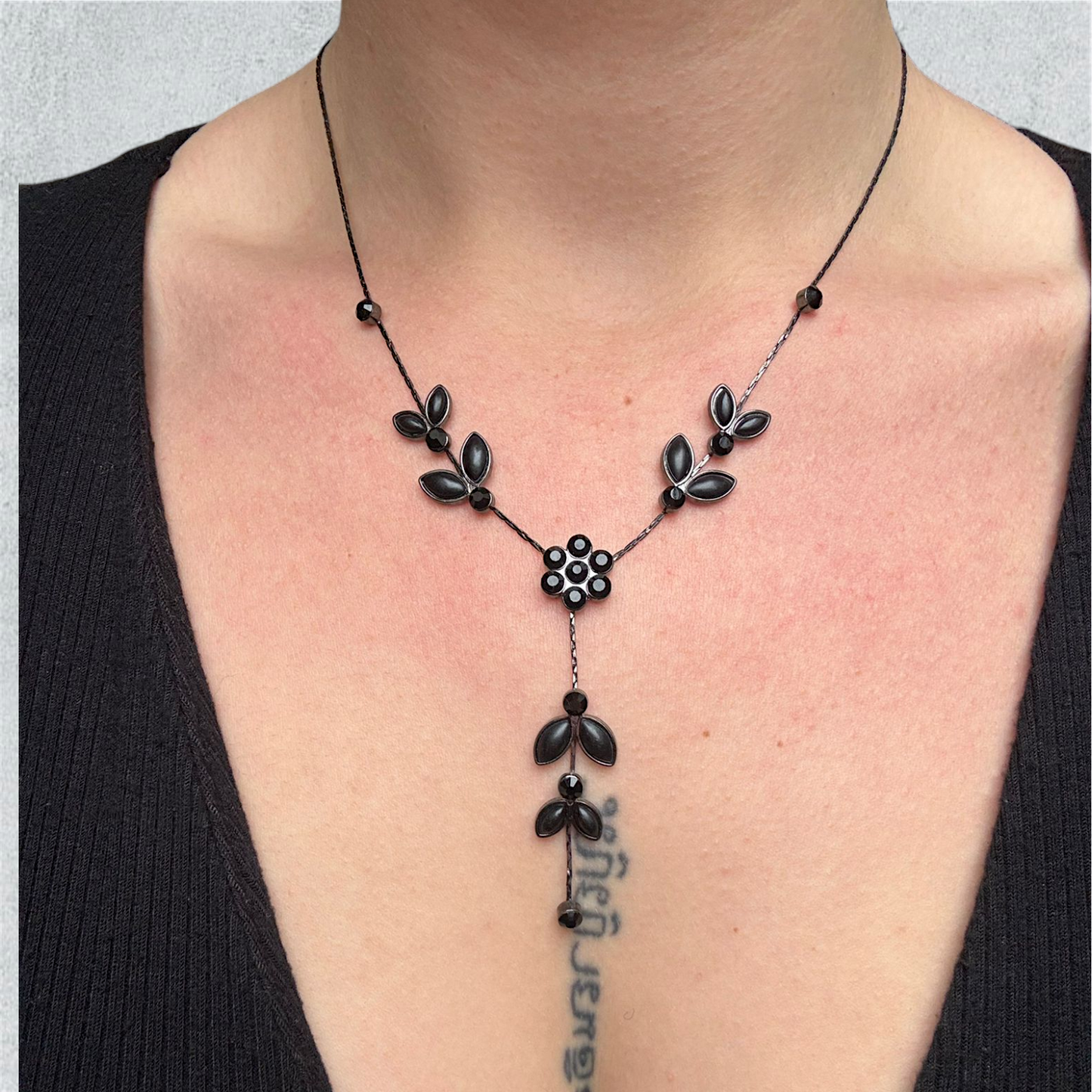 Black Leaf Drop Necklace