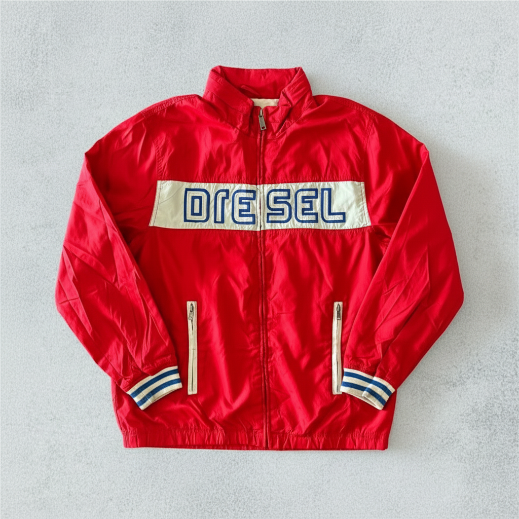 DIESEL Red Nylon Jacket With Full Zip Vintage