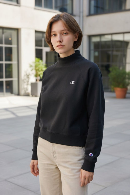 Champion Black Mock Neck Long Sleeve Pullover (M)