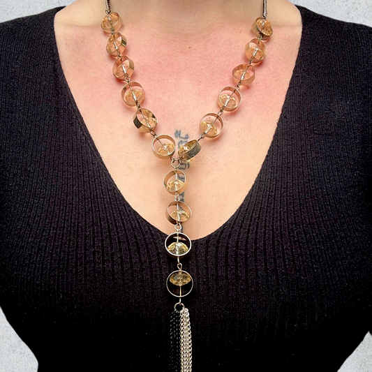 Long Necklace with Transparent Beads & Gold Chain